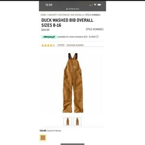 NWT Carhartt youth duck bibs 12